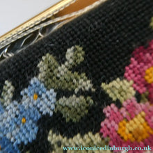 Load image into Gallery viewer, Vintage 1940s PETIT POINT Tapestry Handbag or Evening Bag with Pink Roses Design. Excellent Condition
