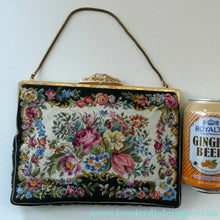 Load image into Gallery viewer, Vintage 1940s PETIT POINT Tapestry Handbag or Evening Bag with Pink Roses Design. Excellent Condition
