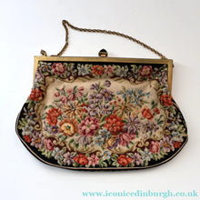 Load image into Gallery viewer, Vintage 1940s British PETIT POINT Tapestry Handbag or Evening Bag with Pink Roses Design. Excellent Condition - Vintage
