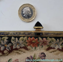 Load image into Gallery viewer, Vintage 1940s British PETIT POINT Tapestry Handbag or Evening Bag with Pink Roses Design. Excellent Condition - Vintage
