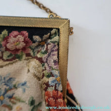 Load image into Gallery viewer, Vintage 1940s British PETIT POINT Tapestry Handbag or Evening Bag with Pink Roses Design. Excellent Condition - Vintage
