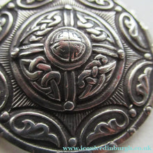 Load image into Gallery viewer, 1940s Scottish Celtic Brooch Targe Design after Alexander Ritchie. Glassgow Hallmark
