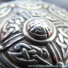 Load image into Gallery viewer, 1940s Scottish Celtic Brooch Targe Design after Alexander Ritchie. Glassgow Hallmark
