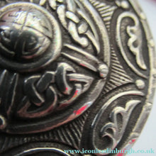 Load image into Gallery viewer, 1940s Scottish Celtic Brooch Targe Design after Alexander Ritchie. Glassgow Hallmark
