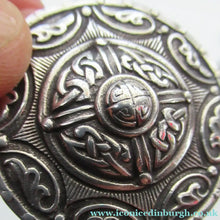 Load image into Gallery viewer, 1940s Scottish Celtic Brooch Targe Design after Alexander Ritchie. Glassgow Hallmark
