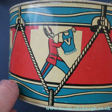 Load image into Gallery viewer, Vintage 1940s Child's Tin Drum / Decorator's Item with Victory in Europe Motif
