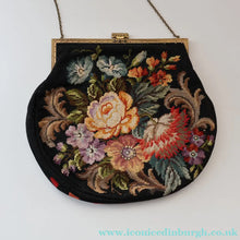 Load image into Gallery viewer, Larger Vintage 1940s British PETIT POINT Tapestry Handbag or Evening Bag with Pink Roses Design. Excellent Condition
