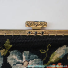 Load image into Gallery viewer, Larger Vintage 1940s British PETIT POINT Tapestry Handbag or Evening Bag with Pink Roses Design. Excellent Condition
