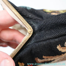 Load image into Gallery viewer, Larger Vintage 1940s British PETIT POINT Tapestry Handbag or Evening Bag with Pink Roses Design. Excellent Condition
