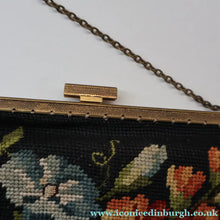 Load image into Gallery viewer, Larger Vintage 1940s British PETIT POINT Tapestry Handbag or Evening Bag with Pink Roses Design. Excellent Condition
