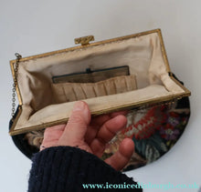 Load image into Gallery viewer, Larger Vintage 1940s British PETIT POINT Tapestry Handbag or Evening Bag with Pink Roses Design. Excellent Condition
