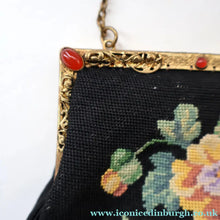 Load image into Gallery viewer, Larger Vintage 1940s British PETIT POINT Tapestry Handbag or Evening Bag with Pink Roses Design. Excellent Condition
