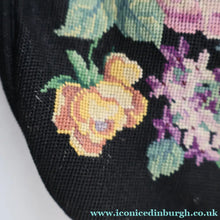 Load image into Gallery viewer, Larger Vintage 1940s British PETIT POINT Tapestry Handbag or Evening Bag with Pink Roses Design. Excellent Condition
