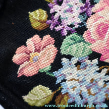 Load image into Gallery viewer, Larger Vintage 1940s British PETIT POINT Tapestry Handbag or Evening Bag with Pink Roses Design. Excellent Condition
