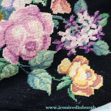 Load image into Gallery viewer, Larger Vintage 1940s British PETIT POINT Tapestry Handbag or Evening Bag with Pink Roses Design. Excellent Condition
