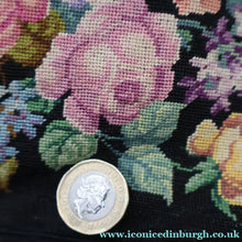 Load image into Gallery viewer, Larger Vintage 1940s British PETIT POINT Tapestry Handbag or Evening Bag with Pink Roses Design. Excellent Condition
