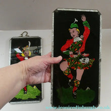 Load image into Gallery viewer, 1940s Pair of Vintage FOIL ART Pictures Featuring a Dancing Couple: A Scotsman and Girl
