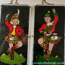 Load image into Gallery viewer, 1940s Pair of Vintage FOIL ART Pictures Featuring a Dancing Couple: A Scotsman and Gir
