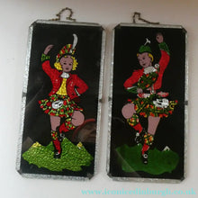 Load image into Gallery viewer, 1940s Pair of Vintage FOIL ART Pictures Featuring a Dancing Couple: A Scotsman and Girl
