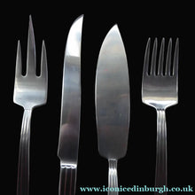 Load image into Gallery viewer, Vintage SWEDISH GENSE 1940s Stainless Steel THEBE Pattern Cutlery. Rare Four Piece Serving Set designed by Folke Arstrom
