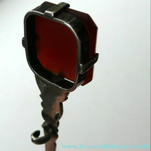 Load image into Gallery viewer, Unusual Long Shape. Vintage STERLING SILVER Bar Brooch with Two Red Agates
