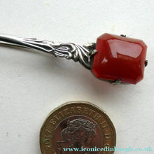Load image into Gallery viewer, Unusual Long Shape. Vintage STERLING SILVER Bar Brooch with Two Red Agates
