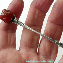 Load image into Gallery viewer, Unusual Long Shape. Vintage STERLING SILVER Bar Brooch with Two Red Agates
