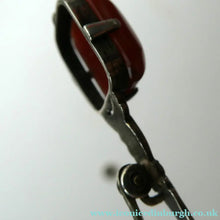 Load image into Gallery viewer, Unusual Long Shape. Vintage STERLING SILVER Bar Brooch with Two Red Agates
