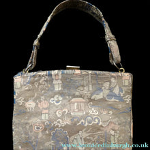 Load image into Gallery viewer, Vintage Fold Out Concertina Hand Bag - with Silver Exterior Decorated with Little Chinese Figures; 1940s
