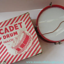 Load image into Gallery viewer, Vintage 1950s ACME Child's Toy Tin CADET Drum with Original Card Box
