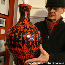 Load image into Gallery viewer, LARGE Vintage Italian Ceramic Table Lamp. Designed by Alvino BAGNI. Glossy Red and Black Finish
