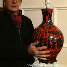 Load image into Gallery viewer, LARGE Vintage Italian Ceramic Table Lamp. Designed by Alvino BAGNI. Glossy Red and Black Finish

