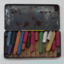 Load image into Gallery viewer, PAIR of Art Deco Style 1950s REEVES GREYOUND Pastel Tins &amp; Some Contents
