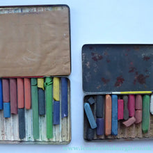 Load image into Gallery viewer, PAIR of Art Deco Style 1950s REEVES GREYOUND Pastel Tins &amp; Some Contents
