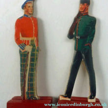 Load image into Gallery viewer, 1950s Box of Printed Card Toy Soldiers with Wooden Stands. MASCOT

