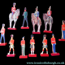 Load image into Gallery viewer, 1950s Box of Printed Card Toy Soldiers with Wooden Stands. MASCOT
