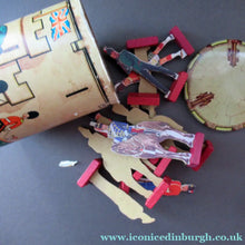 Load image into Gallery viewer, 1950s Box of Printed Card Toy Soldiers with Wooden Stands. MASCOT
