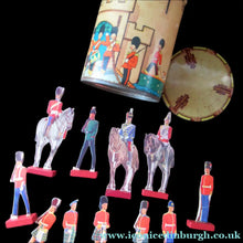 Load image into Gallery viewer, 1950s Box of Printed Card Toy Soldiers with Wooden Stands. MASCOT
