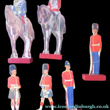 Load image into Gallery viewer, 1950s Box of Printed Card Toy Soldiers with Wooden Stands. MASCOT
