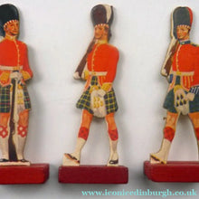 Load image into Gallery viewer, 1950s Box of Printed Card Toy Soldiers with Wooden Stands. MASCOT
