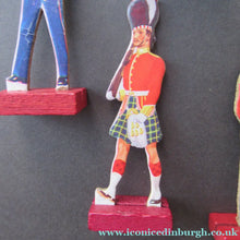 Load image into Gallery viewer, 1950s Box of Printed Card Toy Soldiers with Wooden Stands. MASCOT
