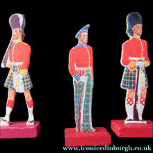 Load image into Gallery viewer, 1950s Box of Printed Card Toy Soldiers with Wooden Stands. MASCOT
