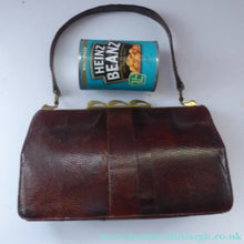 Load image into Gallery viewer, 1950s Vintage Brown Lizard Skin Handbag with Fancy Brass Clasp
