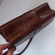 Load image into Gallery viewer, 1950s Vintage Brown Lizard Skin Handbag with Fancy Brass Clasp
