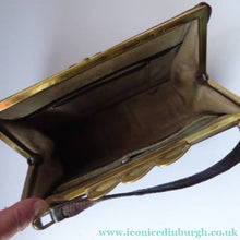Load image into Gallery viewer, 1950s Vintage Brown Lizard Skin Handbag with Fancy Brass Clasp
