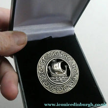 Load image into Gallery viewer, Vintage 1950s Celtic Design Hallmarked Silver Brooch by Robert Allison with Viking Ship Design
