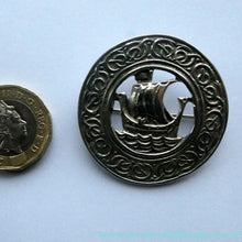 Load image into Gallery viewer, Vintage 1950s Celtic Design Hallmarked Silver Brooch by Robert Allison with Viking Ship Design - Scottish Vintage
