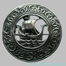 Load image into Gallery viewer, Vintage 1950s Celtic Design Hallmarked Silver Brooch by Robert Allison with Viking Ship Design

