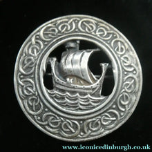 Load image into Gallery viewer, Vintage 1950s Celtic Design Hallmarked Silver Brooch by Robert Allison with Viking Ship Design
