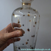 Load image into Gallery viewer, 1950s Chunky Hand-Blown Decanter Embellished with Cute Little Gold Stars
